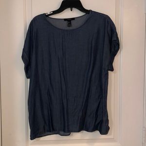 Dark denim woven top